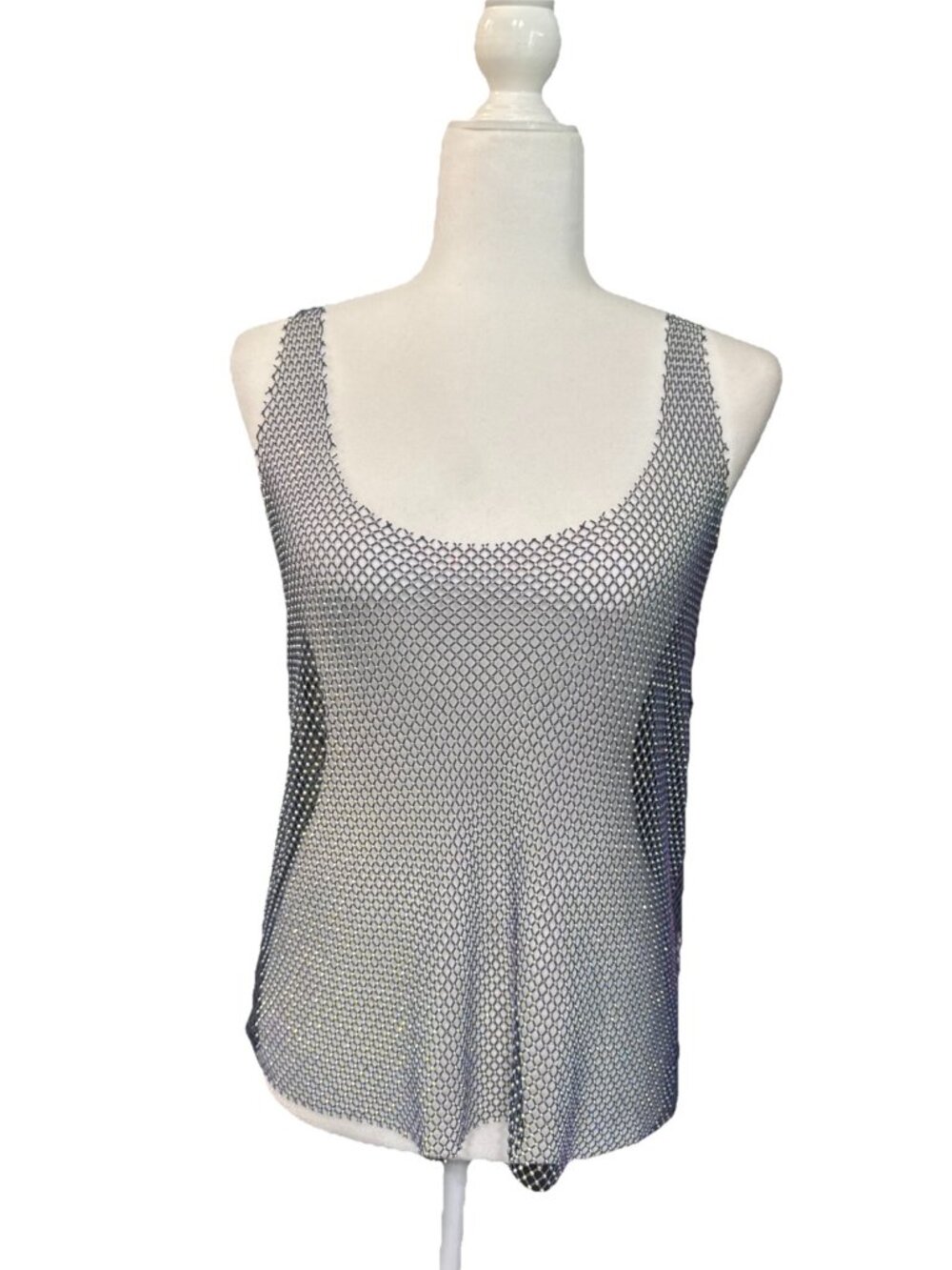 Unbranded Rave Mesh Tank Top Womens XL Blue Iridescent Rhinestone